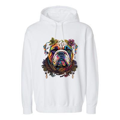 Funny Bulldog Dog Hippie Garment-Dyed Fleece Hoodie