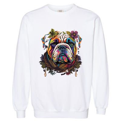 Funny Bulldog Dog Hippie Garment-Dyed Sweatshirt