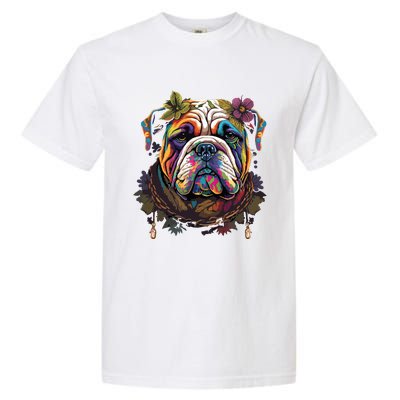 Funny Bulldog Dog Hippie Garment-Dyed Heavyweight T-Shirt