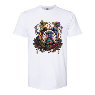 Funny Bulldog Dog Hippie Softstyle CVC T-Shirt