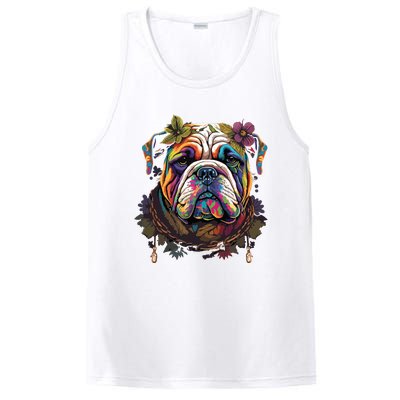 Funny Bulldog Dog Hippie PosiCharge Competitor Tank