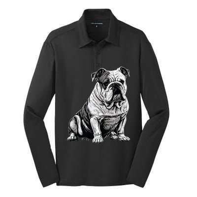 Funny Bulldog Dog Silk Touch Performance Long Sleeve Polo