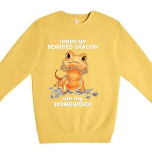 Funny Bearded Dragon Cute Lizard Beardie Ate My Homework Gift Premium Crewneck Sweatshirt