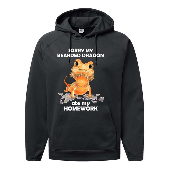 Funny Bearded Dragon Cute Lizard Beardie Ate My Homework Gift Performance Fleece Hoodie