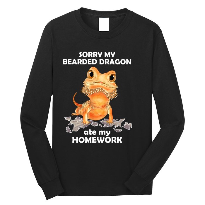 Funny Bearded Dragon Cute Lizard Beardie Ate My Homework Gift Long Sleeve Shirt