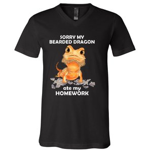 Funny Bearded Dragon Cute Lizard Beardie Ate My Homework Gift V-Neck T-Shirt