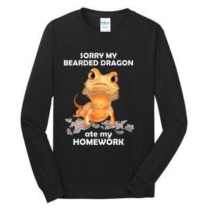 Funny Bearded Dragon Cute Lizard Beardie Ate My Homework Gift Tall Long Sleeve T-Shirt