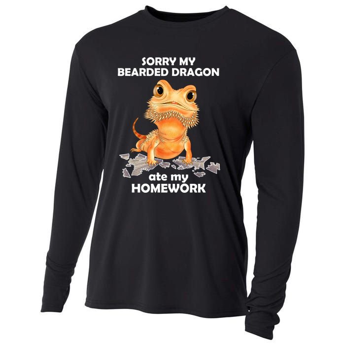 Funny Bearded Dragon Cute Lizard Beardie Ate My Homework Gift Cooling Performance Long Sleeve Crew