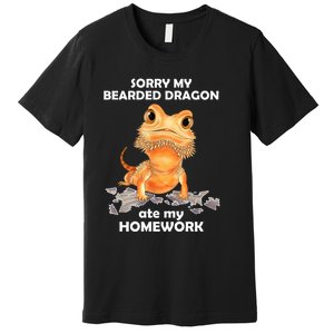 Funny Bearded Dragon Cute Lizard Beardie Ate My Homework Gift Premium T-Shirt