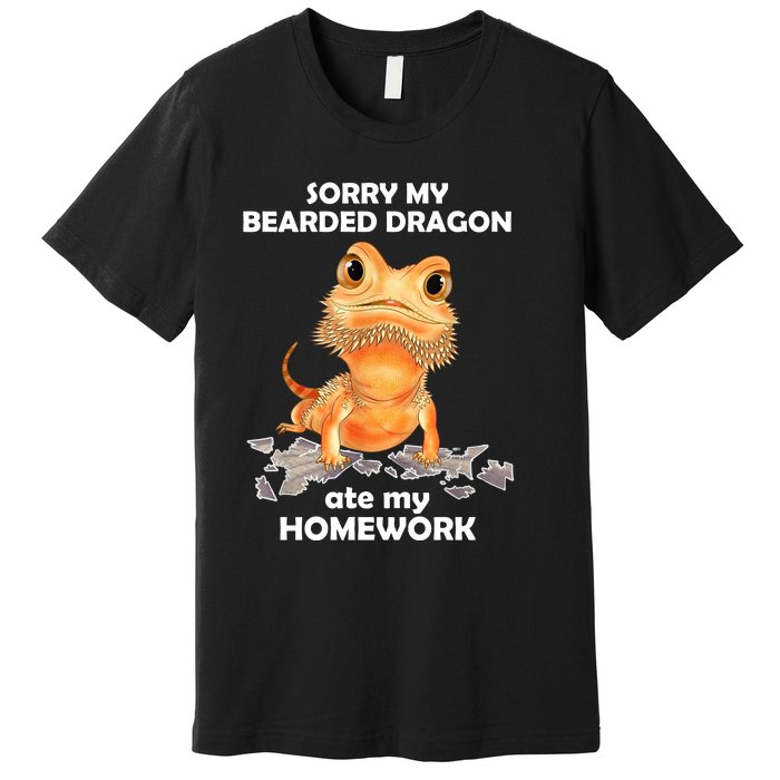 Funny Bearded Dragon Cute Lizard Beardie Ate My Homework Gift Premium T-Shirt