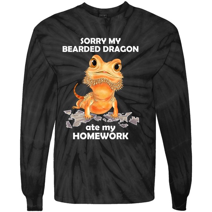 Funny Bearded Dragon Cute Lizard Beardie Ate My Homework Gift Tie-Dye Long Sleeve Shirt