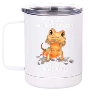 Funny Bearded Dragon Cute Lizard Beardie Ate My Homework Gift 12 oz Stainless Steel Tumbler Cup