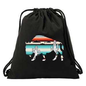 Funny Bison Desert Cactus Serape Western Drawstring Bag