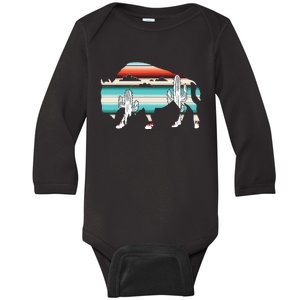 Funny Bison Desert Cactus Serape Western Baby Long Sleeve Bodysuit