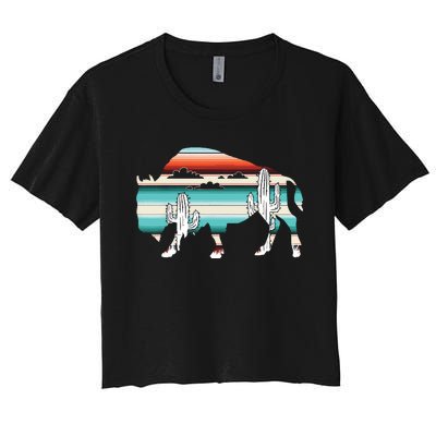 Funny Bison Desert Cactus Serape Western Women's Crop Top Tee