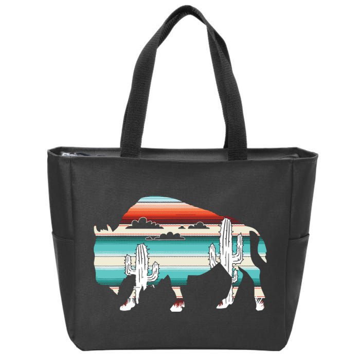 Funny Bison Desert Cactus Serape Western Zip Tote Bag