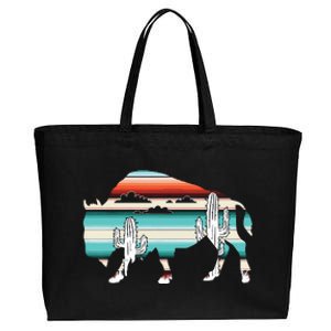 Funny Bison Desert Cactus Serape Western Cotton Canvas Jumbo Tote