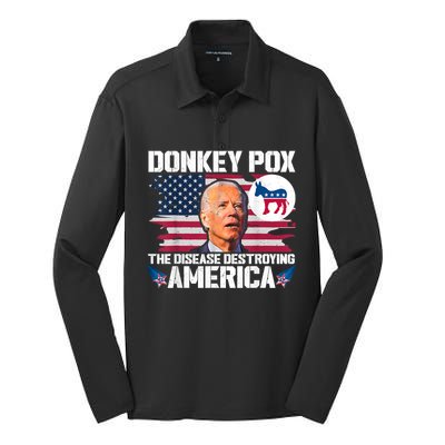 Funny Biden Donkey Pox The Disease Destroying America Silk Touch Performance Long Sleeve Polo