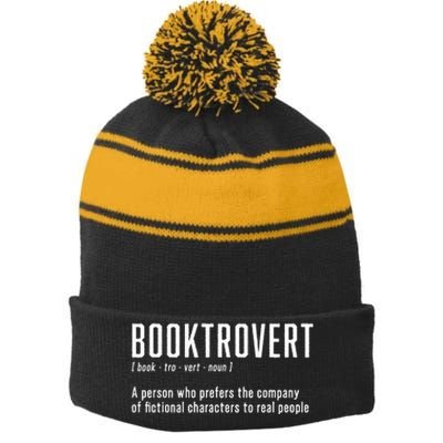 Funny Booktrovert Definition Book Lovers Librarian Bookish Stripe Pom Pom Beanie