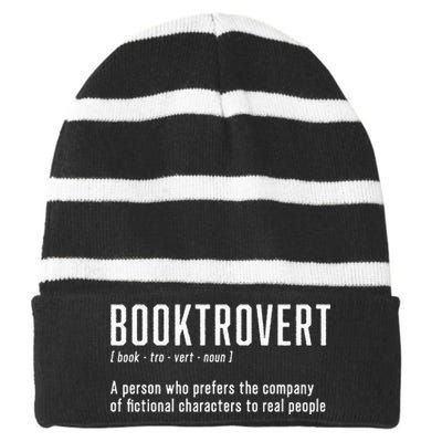 Funny Booktrovert Definition Book Lovers Librarian Bookish Striped Beanie with Solid Band