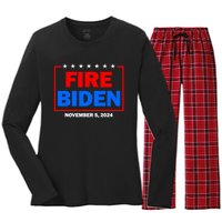 Fire Biden Elect Trump President 2024 Republican Patriot Women's Long Sleeve Flannel Pajama Set 