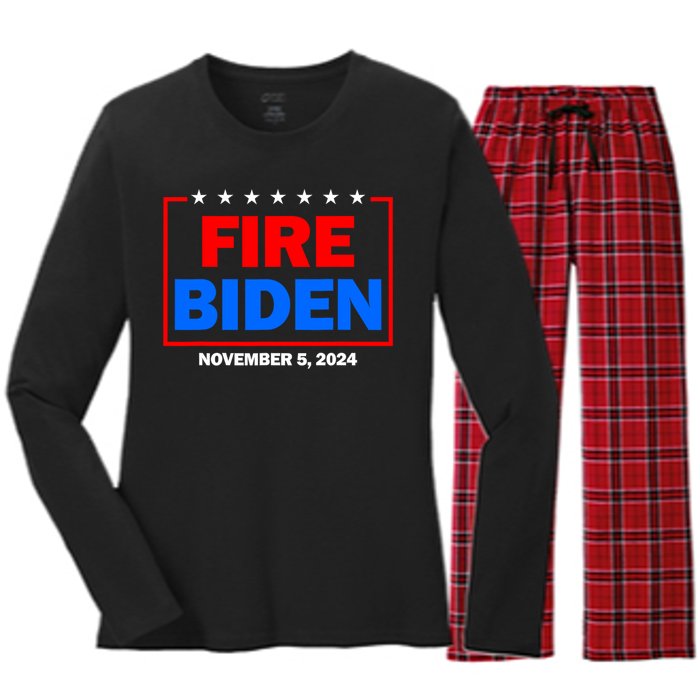 Fire Biden Elect Trump President 2024 Republican Patriot Women's Long Sleeve Flannel Pajama Set 