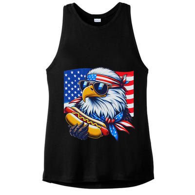 Funny Bald Eagle Hotdog American Flag 4th Of July Patriotic Ladies PosiCharge Tri-Blend Wicking Tank