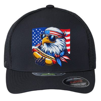 Funny Bald Eagle Hotdog American Flag 4th Of July Patriotic Flexfit Unipanel Trucker Cap