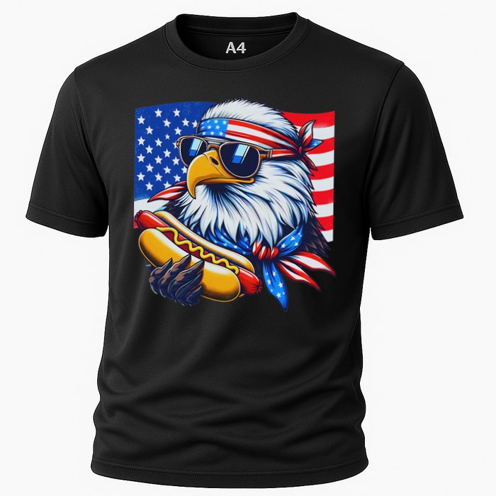 Funny Bald Eagle Hotdog American Flag 4th Of July Patriotic Cooling Performance Crew T-Shirt