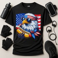 Funny Bald Eagle Hotdog American Flag 4th Of July Patriotic Cooling Performance Crew T-Shirt