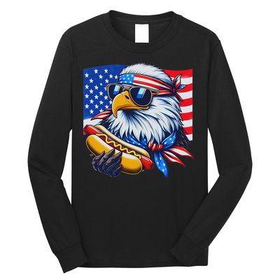 Funny Bald Eagle Hotdog American Flag 4th Of July Patriotic Long Sleeve Shirt
