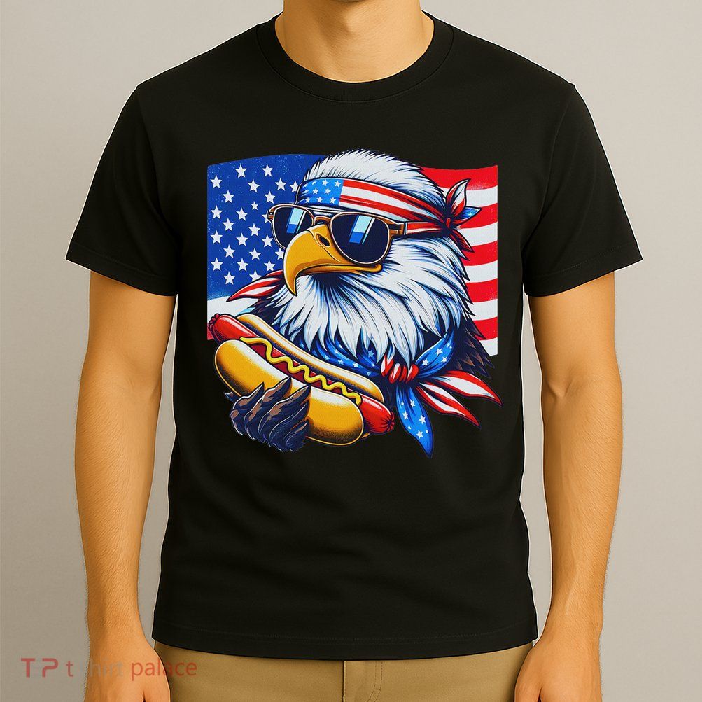 Funny Bald Eagle Hotdog American Flag 4th Of July Patriotic T-Shirt