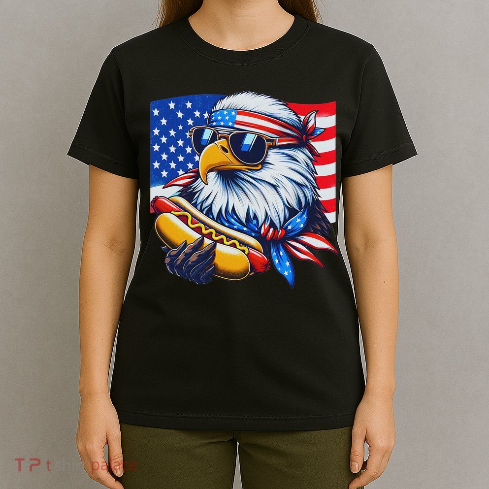 Funny Bald Eagle Hotdog American Flag 4th Of July Patriotic T-Shirt