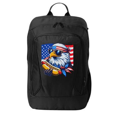 Funny Bald Eagle Hotdog American Flag 4th Of July Patriotic City Backpack