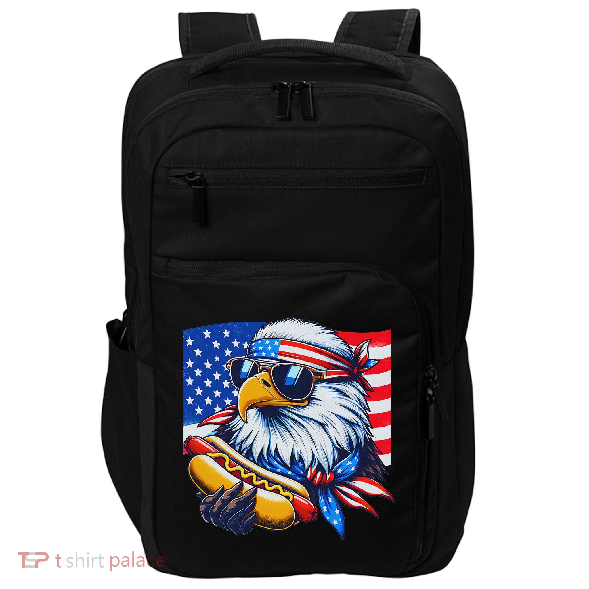 Funny Bald Eagle Hotdog American Flag 4th Of July Patriotic Impact Tech Backpack