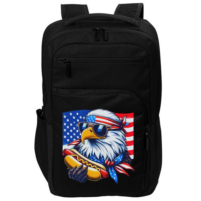Funny Bald Eagle Hotdog American Flag 4th Of July Patriotic Impact Tech Backpack