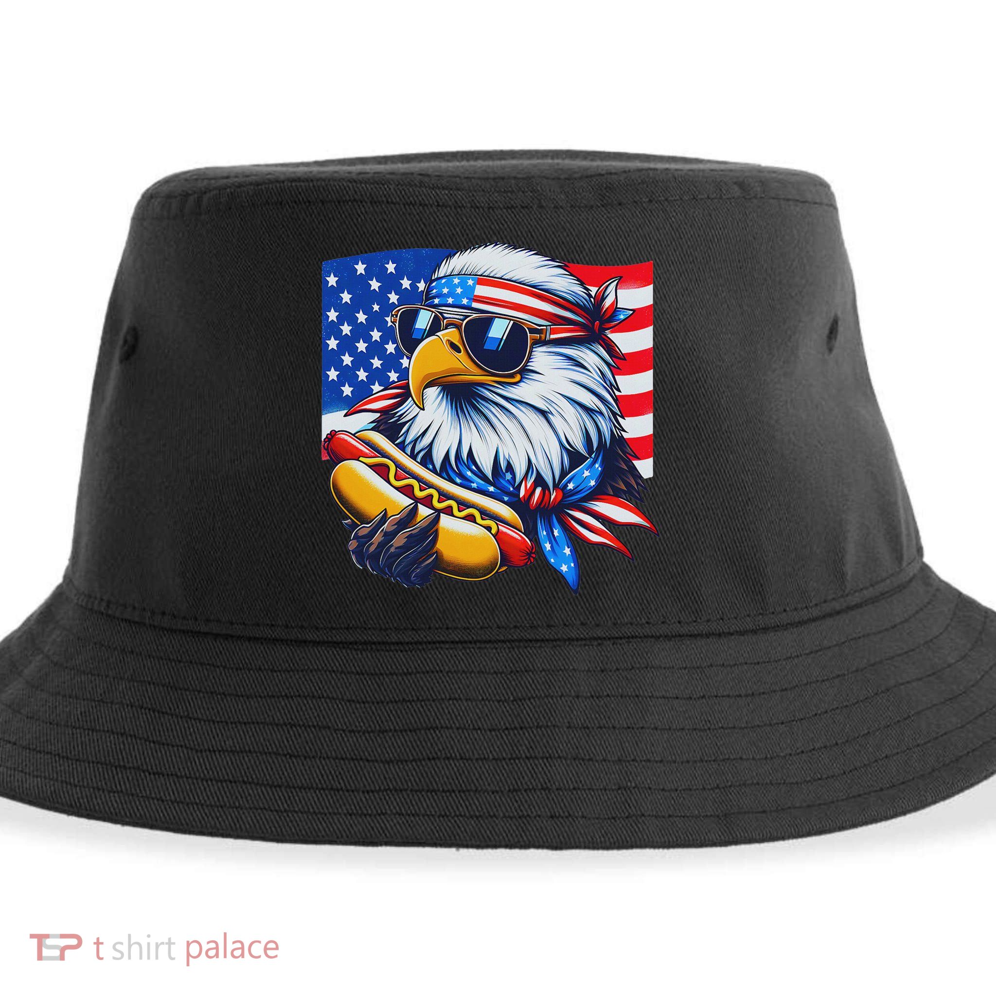 Funny Bald Eagle Hotdog American Flag 4th Of July Patriotic Sustainable Bucket Hat