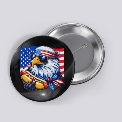Funny Bald Eagle Hotdog American Flag 4th Of July Patriotic Button