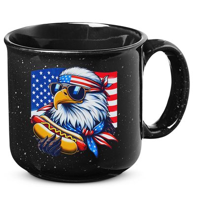 Funny Bald Eagle Hotdog American Flag 4th Of July Patriotic 15oz Campfire Ceramic Mug