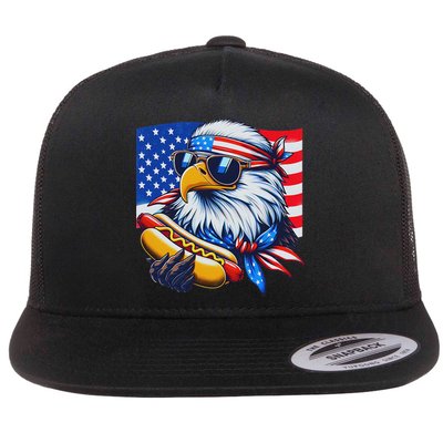 Funny Bald Eagle Hotdog American Flag 4th Of July Patriotic Flatbill Hat