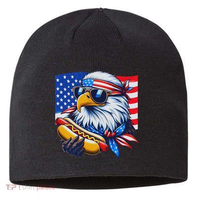 Funny Bald Eagle Hotdog American Flag 4th Of July Patriotic Sustainable Beanie
