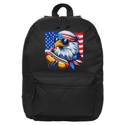Funny Bald Eagle Hotdog American Flag 4th Of July Patriotic 16 in Basic Backpack
