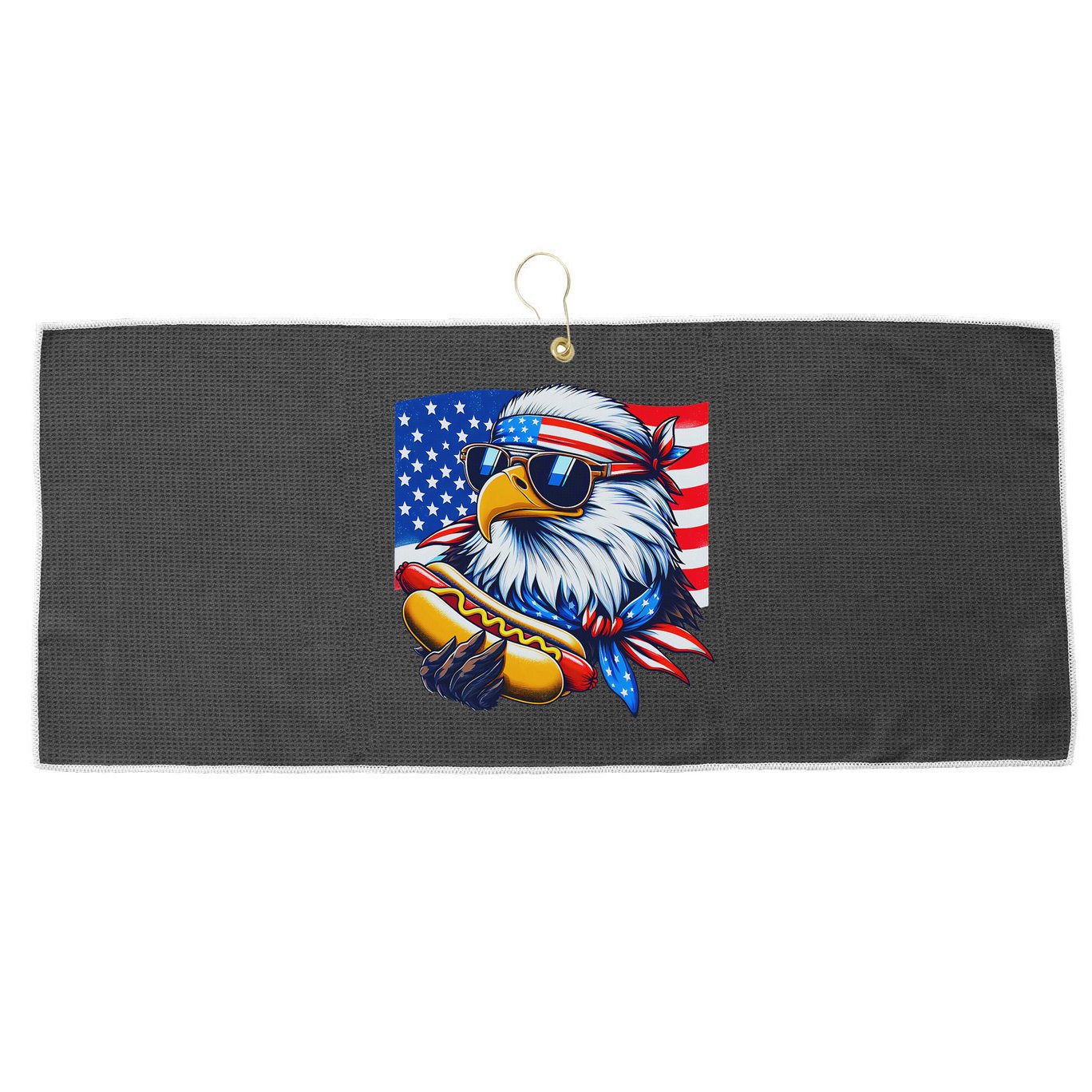 Funny Bald Eagle Hotdog American Flag 4th Of July Patriotic Large Microfiber Waffle Golf Towel