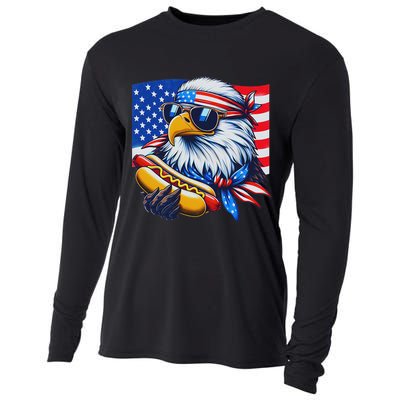 Funny Bald Eagle Hotdog American Flag 4th Of July Patriotic Cooling Performance Long Sleeve Crew
