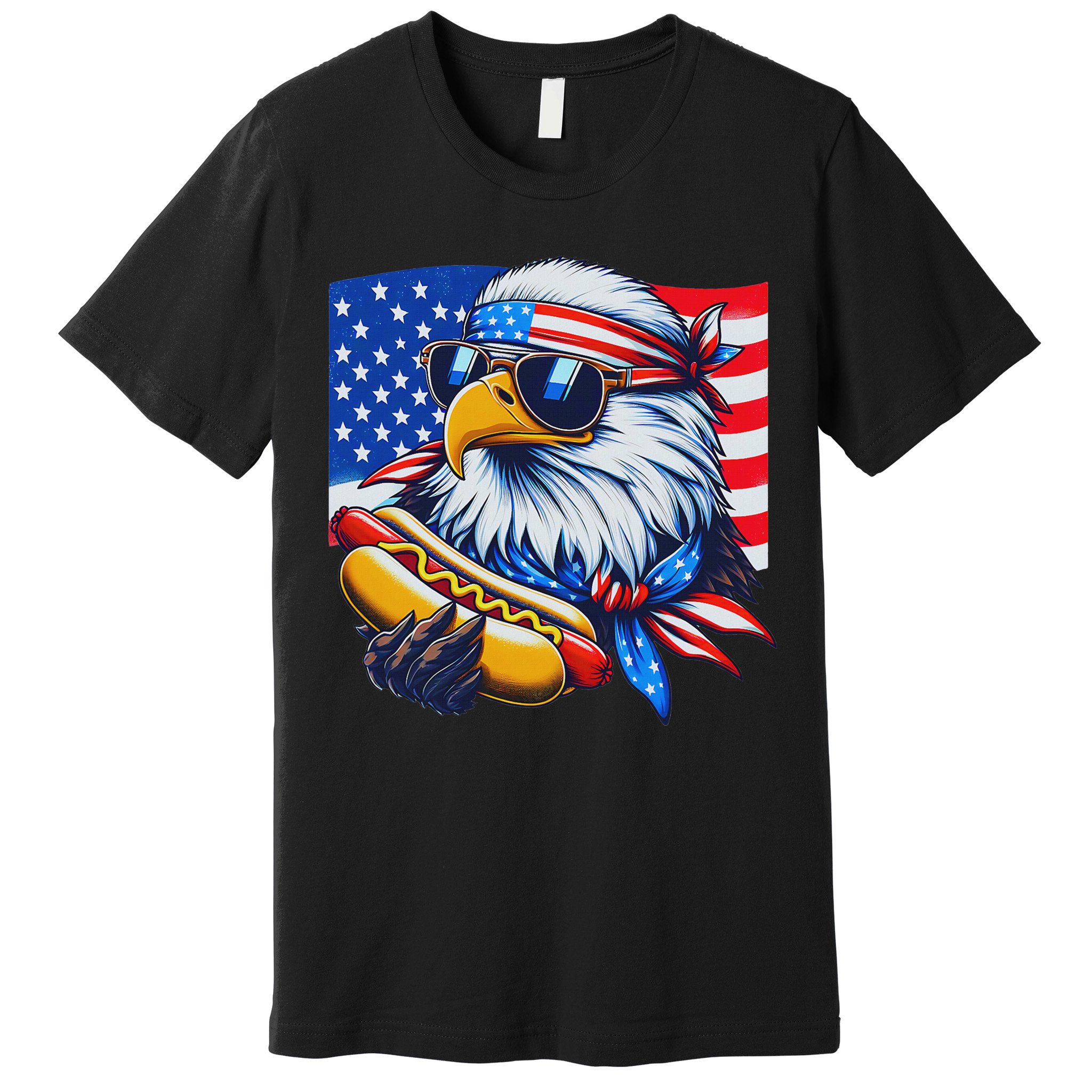Funny Bald Eagle Hotdog American Flag 4th Of July Patriotic Premium T-Shirt