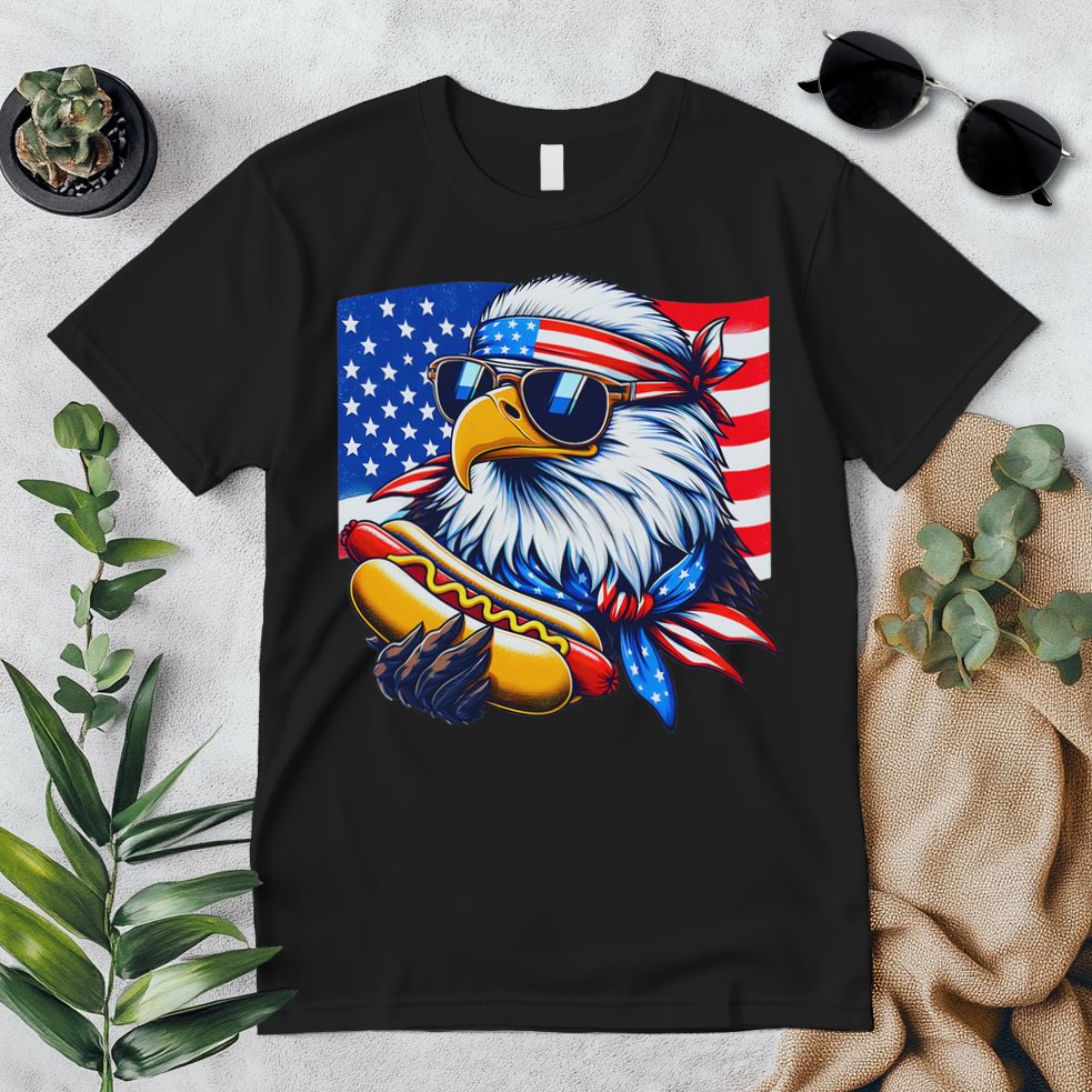 Funny Bald Eagle Hotdog American Flag 4th Of July Patriotic Premium T-Shirt