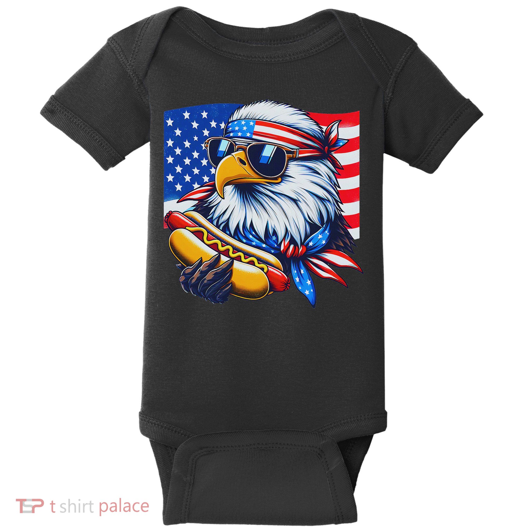 Funny Bald Eagle Hotdog American Flag 4th Of July Patriotic Baby Bodysuit