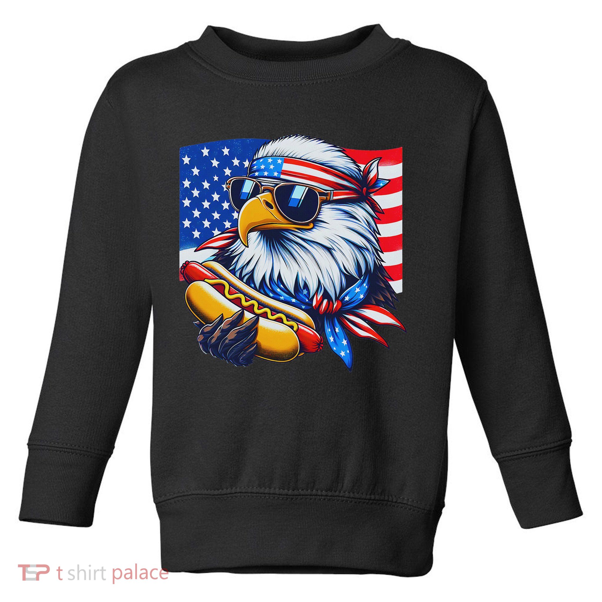 Funny Bald Eagle Hotdog American Flag 4th Of July Patriotic Toddler Sweatshirt