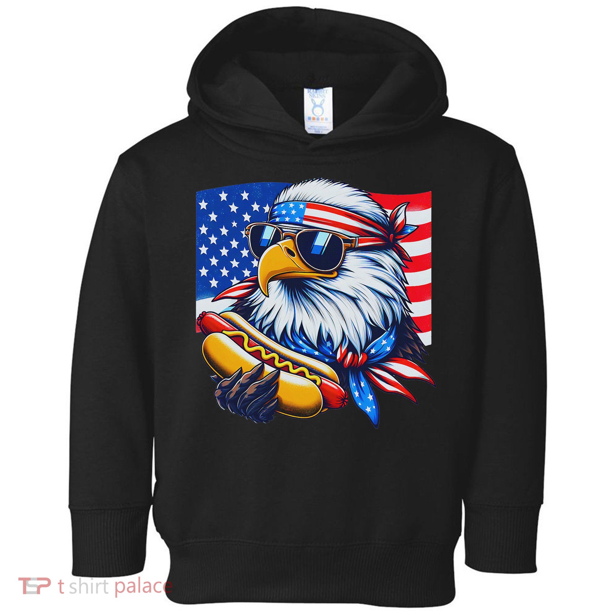Funny Bald Eagle Hotdog American Flag 4th Of July Patriotic Toddler Hoodie