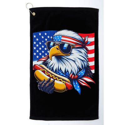 Funny Bald Eagle Hotdog American Flag 4th Of July Patriotic Golf Towel